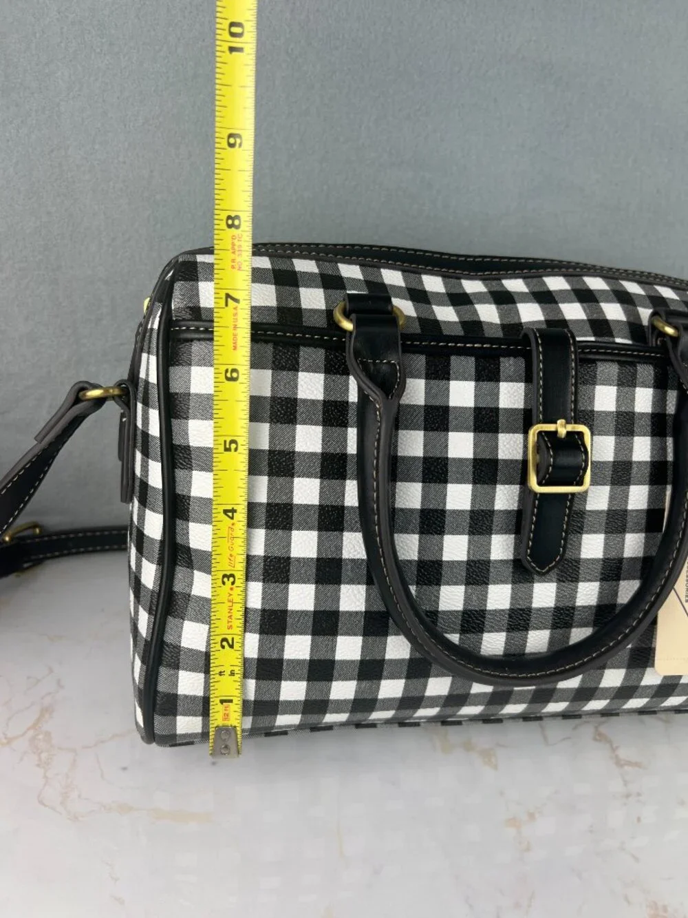 NWT St. John's Bay Hanover Satchel Black & White Gingham Checkered Print Purse